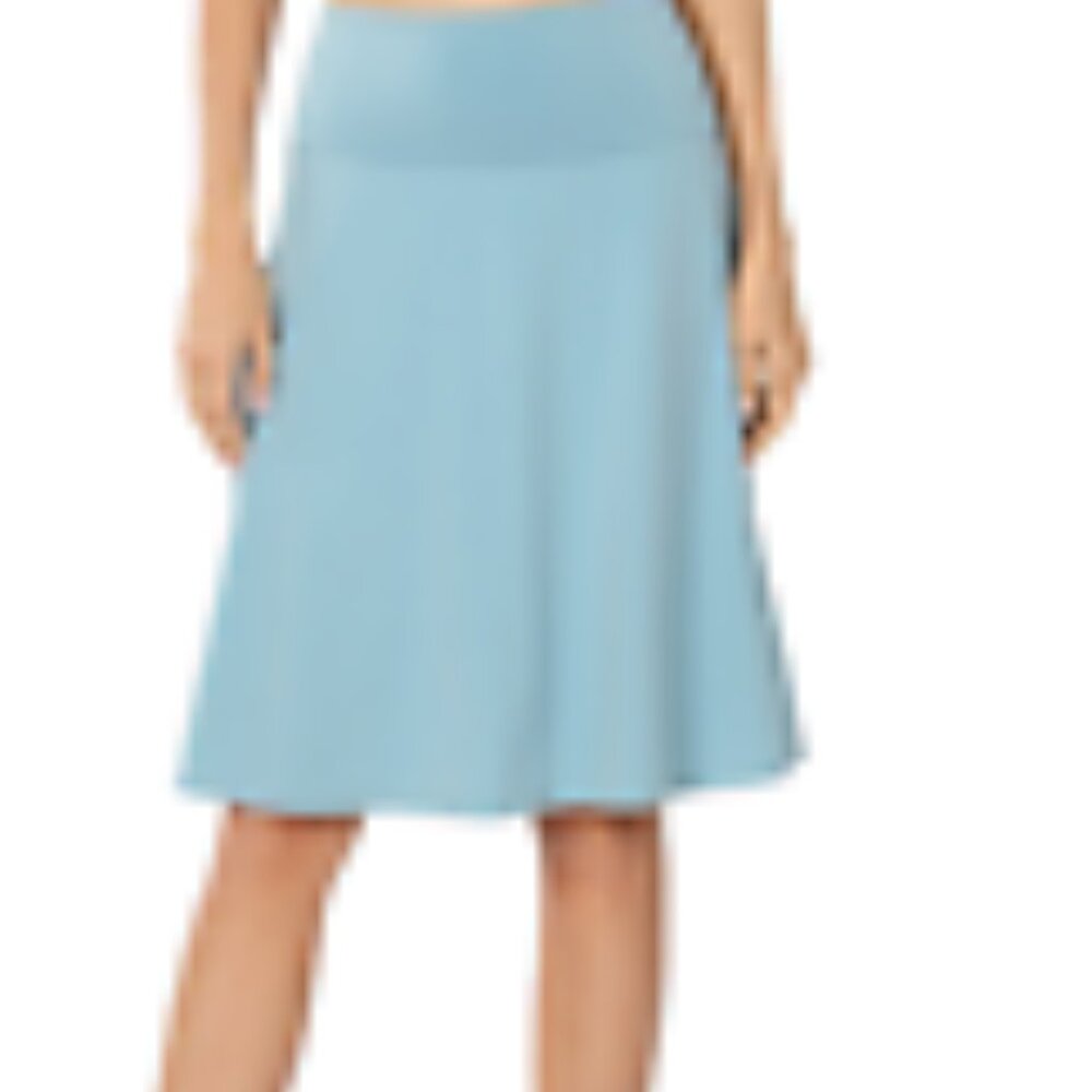 ZENANA ITY FOLD OVER WAIST BAND A-LINE FLARED SKIRT S-M-L-XL BLUE GRAY